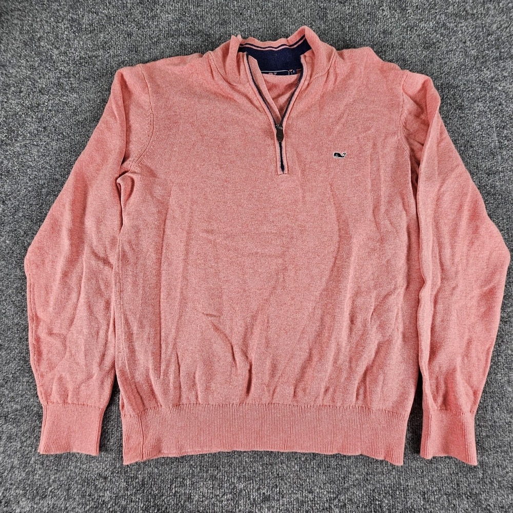 Vineyard Vines Sweater Mens Small Half Zip Pullover Cashmere Blend Whale Pink